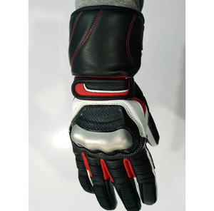 ถุงมือขี่มอเตอร์ไซค์คุณภาพสูง ได้รับการรับรองมาตรฐาน CE ผลิตจากหนังวัวแท้ ทนทาน กันลื่น พร้อมป้องกันข้อนิ้ว (สีดำ/ขาว/แดง) - Product Image 4