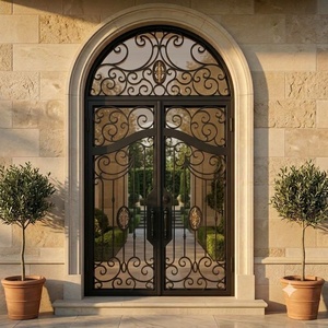 Porte d'entrée double en acier forgé à la main KHP Premium, antivol, résistante à la rouille, en fer forgé, moderne, pour villas de luxe - Product Image 4