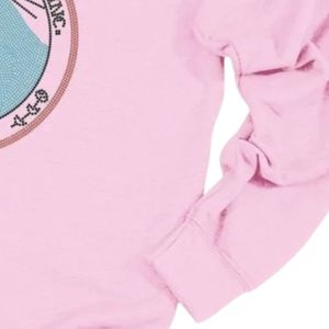 Women's <b>Pink</b> Crewneck <b>Sweatshirt</b> with Family Heritage 1938 Emblem Graphic Long Sleeve Pullover Casual Fleece Fashion Top - Product Image 4