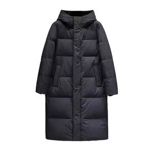 Long Quilted <b>Winter</b> Jacket With Hood Full Sleeves Zipper Closure Solid Color Polyester Shell <b>Thick</b> Warm <b>Coat</b> - Product Image 3