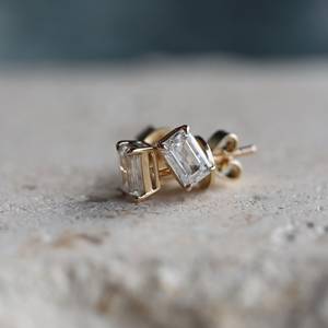 <b>Emerald</b> Cut Moissanite <b>Stud</b> <b>Earrings</b> for Women Gold Plated Minimalist Rectangle Diamond <b>Earrings</b> Gift - Product Image 4