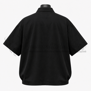 Chemise décontractée noire surdimensionnée pour homme en coton à manches courtes, col rabattu, couleur unie, tissu popeline anti-plis, idéale pour l'été - Product Image 2