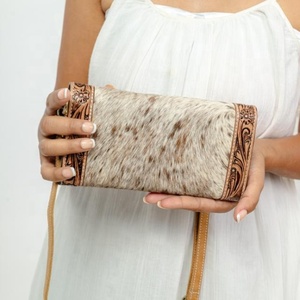 Newest Western Tooled Leather <b>Wallet</b> Cowhide Leather <b>Wallet</b> With Crossbody Strap Women's Everyday Shoulder Leather Purse Clutch - Product Image 4