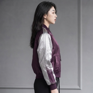 <b>Women</b> Streetwear <b>Bomber</b> <b>Jacket</b> Polyester Fabric Ribbed Collar Cuffs Zip Front Relaxed Fit <b>Lightweight</b> Modern Casual Apparel OEM - Product Image 3