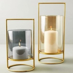 Elegant High Quality Amber Glass Hurricane Candle Holders Handmade Eco-Friendly Home Decor Set with Contemporary Design - Product Image 4