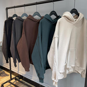 Custom Brown No <b>String</b> Pullover Regular Fit 350g Anti-Pilling Knitted Fleece Fabric 100% Cotton Unisex Summer Hoodie - Product Image 3