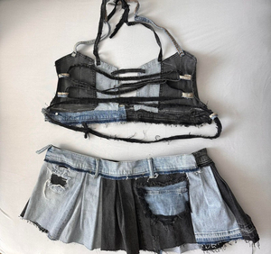 Premium Solid Streetwear <b>Stretch</b> <b>Denim</b> Two-Piece Outfit <b>Women's</b> Skirt Set Quick Dry Lightweight - Product Image 4