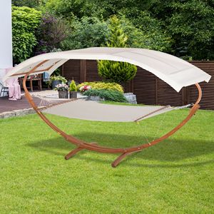 Moderno Soporte Desmontable Blanco para Hamaca con Toldo de Tela y Arco de Madera para Relajación al Aire Libre - Product Image 2