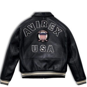 Chaqueta Bomber de Cuero Negra Premium "American Flight Icon" |   Parches de piel de vaca auténtica de primera calidad de la marca Avirex USA para uniformes de vuelo. - Product Image 3