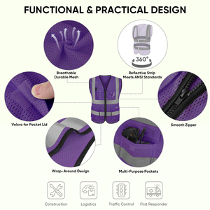 เสื้อกั๊กนิรภัยแบบมองเห็นได้ชัดเจน ระบายอากาศได้ดี พร้อมแถบสะท้อนแสงสีเงิน สำหรับการช่วยเหลือข้างทางและงานก่อสร้าง - Product Image 2