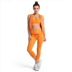 Women's Yoga Gym Fitness Active Wear <b>Set</b> 3pcs Crop <b>Tops</b> Jacket Mid Waist <b>Shorts</b> Solid Elastic Waist Closure Spandex/Nylon Front - Product Image 6
