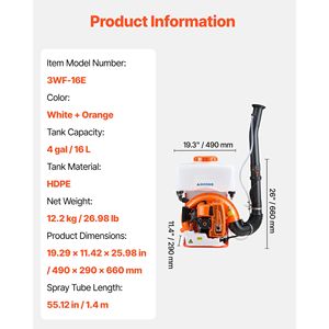 63CC 3HP Gas <b>Powered</b> Backpack Fogger <b>Sprayer</b> with 4 Gallon Tank Powder Liquid Mister Duster System for Pesticide Usage - Product Image 4
