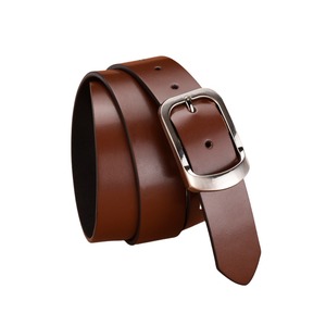 Brown <b>Cow</b> Hide Leather Belt With Silver Rectangular Pin Buckle Casual Style For Men - Product Image 1