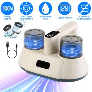 Aspirador de colchón inalámbrico de doble taza 15000PA, eliminador de ácaros del polvo recargable ligero con 3 filtros lavables - Product Image 1