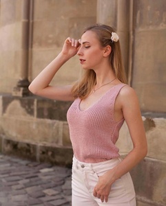 GRACE COLLECTION T-shirt en molleton de coton tricoté pour femme, col rond, manches courtes, coupe ample, séchage rapide, 220g, style court, décontracté, toutes saisons - Product Image 1