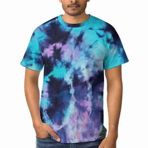 T-shirt à manches courtes pour homme, tie-dye, col rond, décontracté, tricoté, coupe classique, motif bleu et violet - Product Image 1