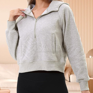Sweat-shirts à capuche décontractés pour femmes, en molleton 100% coton, coupe ample, coupe-vent, écologiques, avec logo frontal et poches, vente en gros - Product Image 2