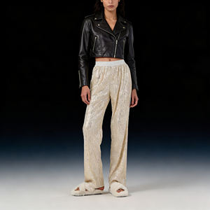 Pantalon tendance à sequins taille mi-haute coupe droite éco-responsable pour femme – Idéal pour les soirées, les clubs et le streetwear – Nouvelle collection - Product Image 1