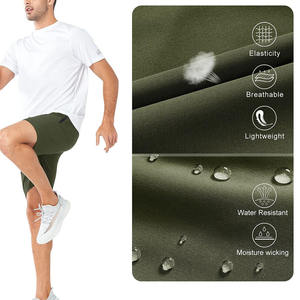 Shorts Bermuda pour homme, vert olive, taille élastique, séchage rapide, couleur unie, décontractés, en polyester, avec poches latérales - Product Image 5
