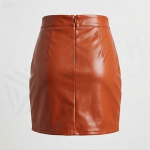 Minifalda de Cintura Alta para Mujer, de Piel Sintética, con Abertura Lateral, Color Sólido Brillante, Diseño Sexy, para Todas las Temporadas - Product Image 2