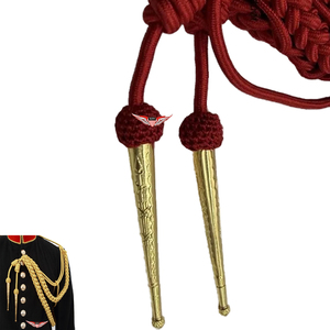 Aiguillette in Red Silk with Gold Tags <b>Cord</b> Aiguillette Metallic Red <b>Braided</b> General Aiguillette Metallic Gold Tip - Product Image 3