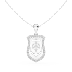 Collar con Colgante de Ancla Náutica y Timón de Barco de Lujo con Diamantes Cultivados en Laboratorio en Oro Blanco de 18K - Product Image 1