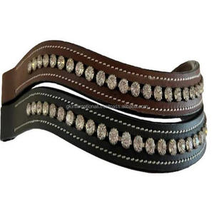 Banda para cejas de caballo de cuero marrón con todas las formas extra cómodas, personalizada con cristales de vidrio redondos multicolores de 1 fila, banda para cejas Mega Bling - Product Image 2