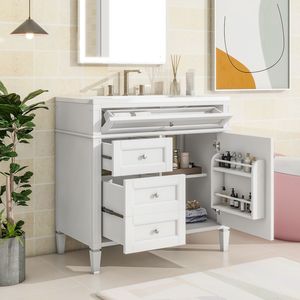 Mobile bagno moderno da 36 pollici con lavabo integrato, 2 cassetti e cassetto a ribalta, mobiletto contenitore per bagno con lavabo singolo - Product Image 5