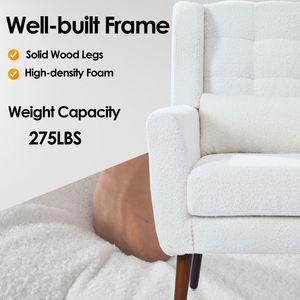 Modern White Accent <b>Chair</b> Teddy Fabric Comfy <b>Reading</b> <b>Chair</b> for Living Room Bedroom Mid Century Lounge Armchair - Product Image 4