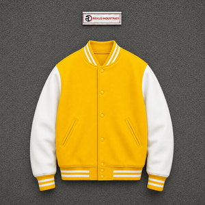 HIGH QUALITY <b>Men's</b> Yellow <b>White</b> Varsity <b>Jacket</b> Casual Turn-down Collar Regular Sleeve Polyester Cotton Fleece Autumn Wear SALE'S - Product Image 5