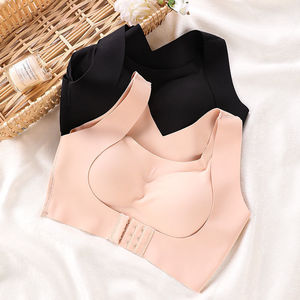 เสื้อชั้นในกีฬาคอวีไร้ตะเข็บสำหรับผู้หญิง สีดำล้วน รองรับระดับปานกลาง โยคะ เรเซอร์แบ็ค ผ้าสแปนเด็กซ์ โพลีเอสเตอร์ ยืดหยุ่นได้ - Product Image 6