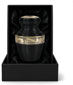 Silver Cremation Urn for Adult with Black Bands Durable <b>Memorial</b> Ashes Container Funeral <b>Keepsake</b> Urn With Lid & Free Velvet <b>Box</b> - Product Image 2