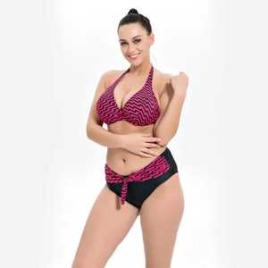 Women's Plus Size Bikini Set <b>Crossed</b> Halter <b>Top</b> Tie Side Bottom Geometric Print Spandex Polyester Stretch Swimwear - Product Image 5