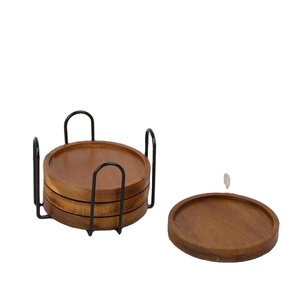 Wooden <b>Coasters</b> with Holder (6pcs)-Modern Design Lightweight & Handmade Round Walnut Wood <b>Drink</b> <b>Coasters</b> - Product Image 2