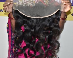 Cabello Remy virgen indio 100% cutícula brasileña alineada 13*4 tejido frontal Bodywave templo sin procesar agua india y ondas profundas - Product Image 2