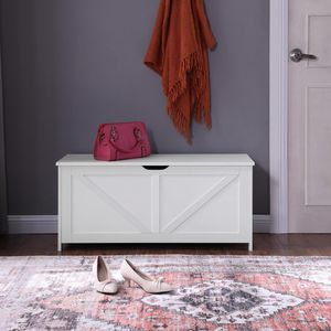 Banc de rangement blanc rétro pour entrée avec 2 charnières, montage facile, coffre/banc de rangement, meuble de chambre - Product Image 3