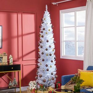 Albero di Natale Artificiale Bianco Sottile a 8 Rami con 618 Punte Realistiche e Supporto in Plastica, Decorazione Natalizia - Product Image 3