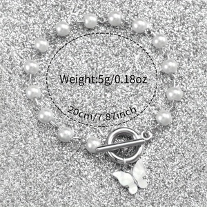 192025 Pièces/ensemble Montre à quartz décontractée pour femme, montre-bracelet analogique en cuir PU et bracelet en fausses perles papillon - Product Image 5