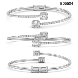 <b>Solid</b> 18k White <b>Gold</b> Natural Diamond Bypass Open <b>Bangle</b> Thin Pave Setting Geometric Elegant Fine Jewelry Men's 42 PC 0.67 CT G-H - Product Image 5
