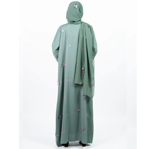 Private Label Modest Women <b>Abaya</b> <b>Dress</b> in Satin Plaid with Embroidered Cuffs and Matching Belt Design Floor-Length - Product Image 4
