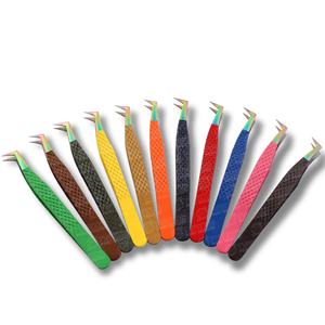 Pinzas de pestañas verdes con logotipo personalizado antiestáticas 45 90 grados herramienta de acero inoxidable herramienta de belleza de pestañas de volumen recto fino - Product Image 4