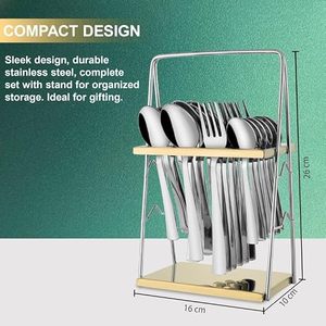 Support à couverts en métal à double niveau avec plateau, résistant à la rouille, support de rangement de cuisine sur pied, design minimaliste - Product Image 3
