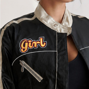 Women's PU <b>Leather</b> Cropped Moto <b>Jacket</b> | Racing Style Faux <b>Leather</b> <b>Jacket</b> | Wholesale Manufacturer - Product Image 6