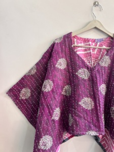 Oversized Handmade Tie Dye Kantha Stitched Top <b>Poncho</b> For Women Vintage Recycled Top - Product Image 4