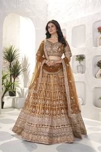 Ramdev Trading Indian Ethnic Traditional Style Semi-Stitch Lehenga Choli Set Heavy <b>Net</b> Embroidery Lace Border <b>Dupatta</b> Recycled - Product Image 2