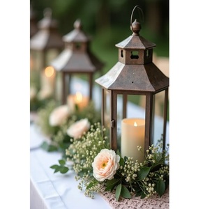 Metal House <b>Lanterns</b> <b>Black</b> Rectangular Candle Holders Christmas Home Decoration Durable Indoor Outdoor Use - Product Image 4