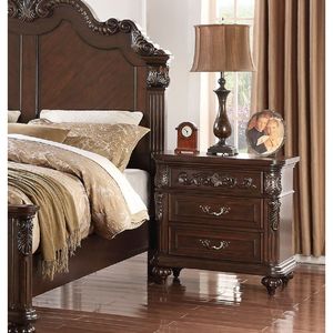 <b>Antique</b> Walnut Traditional Nightstand with 2 Drawers Cherry Veneer and Hanging Pull <b>Bedside</b> <b>Table</b> for Bedroom Furniture - Product Image 2