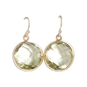 Pendientes colgantes facetados redondos de amatista verde de 10 mm – Joyería al por mayor de plata de ley 925 - Product Image 1