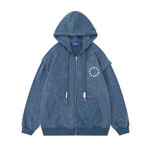 Chaleco con capucha y cremallera para hombre – Chaleco sin mangas de algodón polar estilo urbano con capucha, de peso pesado, 100% algodón, con bolsillo canguro - Product Image 6