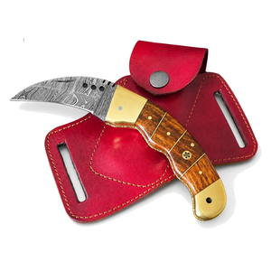 Burraq OEM Custom Handmade Damascus Steel Multi-Functional Pocket Knife with Wood Handle Leather Sheath for Gifts & Outdoor Use - Product Image 4
